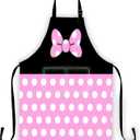 Cartoon Mouse Apron, Polka Dots Aprons for Cute Girl Women Cooking Kitchen Aprons Adjustable Neck Strap with 2 Pockets (Blush Pink)
