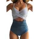 Women's One Piece Swimsuits Tummy Control Cutout High Waisted Bathing Suit Wrap Tie Back 1 Piece Swimsuit, M