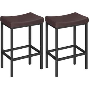 HOOBRO Bar Chairs, Set of 2 Counter Height Saddle Stools with Curved Surface, 24.8 Inches, 2.4" Thick Upholstery, for Kitchen and Dining Room, Brown and Black BC10BY01