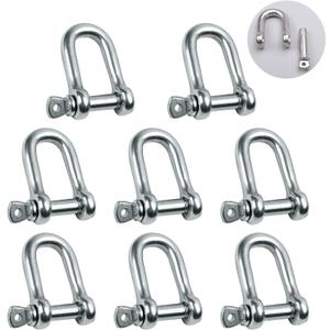Stainless Steel 304 D Shape Shackle 5/32", 1/4", 5/16",3/8", 9/16", for Chains Wirerope Lifting Outdoor Camping Survival Rope Bracelets Or for Heavy Duty Construction