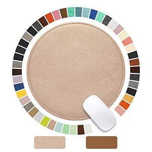 PU Leather Mouse Pad With Stitched Edge Micro-Fiber Base - Non-Slip Waterproof for Computers, Laptop - Round 9 x 9 Inch (Champagne Gold)