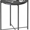 Round Small Side Table, Metal End Table with Removable Tray for Indoor Outdoor, Modern Style Sofa Side Table, Accent Table for Living Room, Bedroom, Balcony, Office (A-Black)