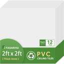 24"x24" White Drop Ceiling Tiles Waterproof High-Grade PVC Ceiling Tiles 2x2 Fire-Rated - Easy Drop-in Installation - Case of 12 (48 sq. ft.) (2ft x 2ft)