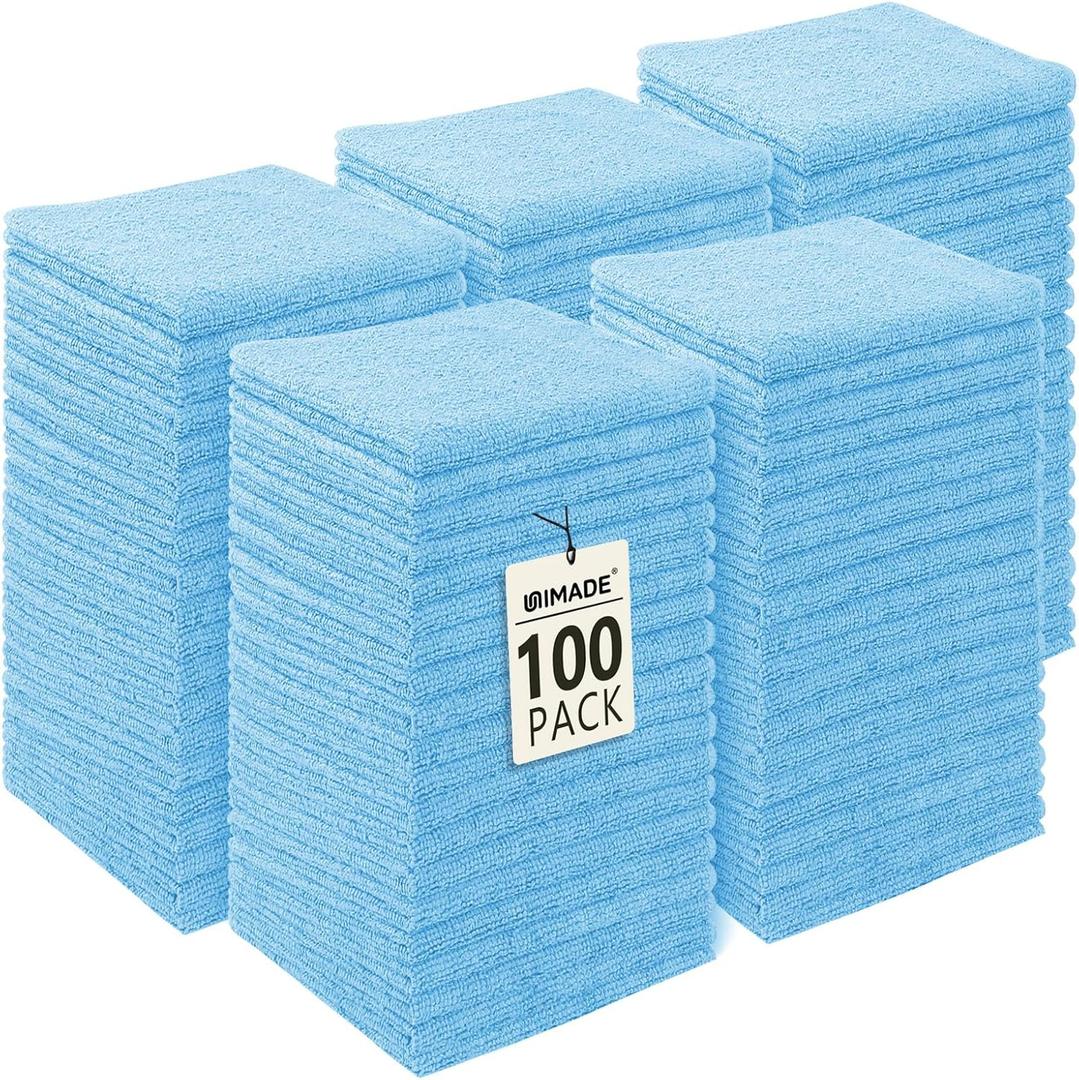 UNIMADE Washcloths Bulk - 100 Pack - Face Towels (12" x 12"), Highly Soft Wash Cloths and Hand Towels, Fast Drying Multi-Purpose Microfiber Cleansing Cloths for Bathroom, Hotel, Spa, and Salon - Blue