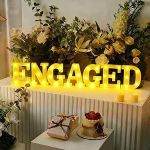 Honoson 7 Pcs Engagement Party Decorations, 6.5 Inch Engaged LED Letter Lights Sign Engaged Table Decoration for Wedding Engagement Bridal Shower (Yellow)