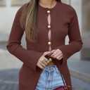Saodimallsu Womens Ribbed Long Sleeve Sweater Tops Button Up Crewneck Slim Fitted Cardigans Sexy Going Out Knit Shirts (Small, Brown)