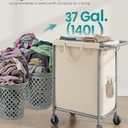 SONGMICS Laundry Basket with Wheels, 2-Section Rolling Laundry Hamper, 37 Gallons (140 L), Removable Liner, Steel Frame with Handle, 27.2 x 15.4 x 31.9 Inches, Cream White URLS004W01