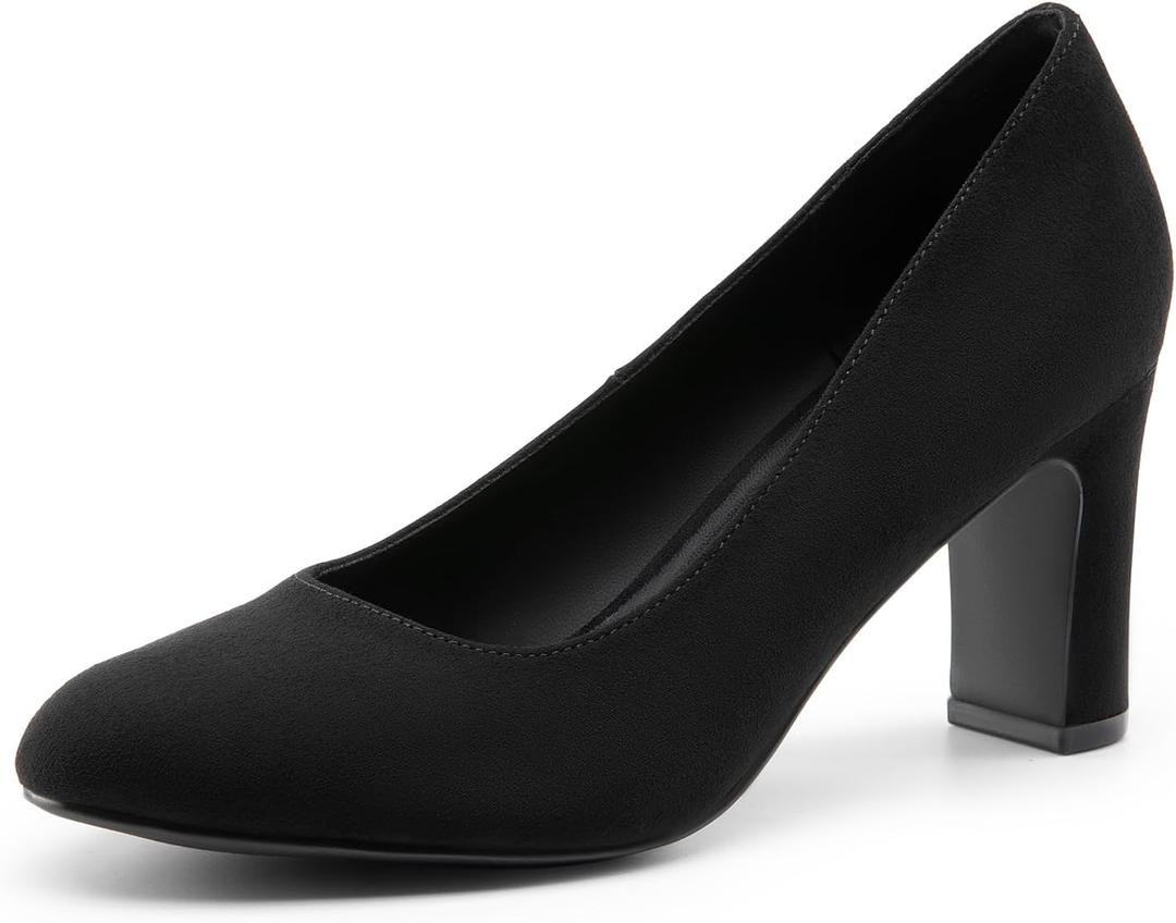 DREAM PAIRS Women's Block Heels Closed Toe High Chunky Rounded Toe Pumps Comfortable Slip On Work Shoes (9)