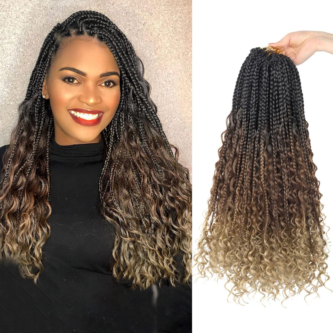 Goddess Box Braids Crochet Hair With Curly Ends 16 Inch Bohomian Box Braids Crochet Braids 8 Packs 3X Crochet Braids Synthetic Braiding Hair Extension for Black Women(16 Inch (Pack of 8), M1B 30 27)…