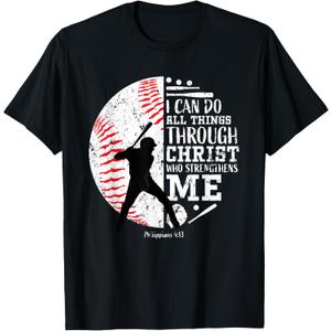 Christian Baseball Philippians 4:13 Religious Faith Graphic T-Shirt S
