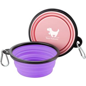 Collapsible Dog Bowls for Travel, 2-Pack Dog Portable Water Bowl for Dogs Cats Pet Foldable Feeding Watering Dish for Traveling Camping with Carabiners, BPA Free (Purple&Pink, Large)