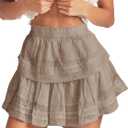 Cicy Bell Womens Lace Mini Skirt Summer Elastic High Waisted Cute Ruffle Layered Casual Swing Beach Skorts (Medium, Camel)