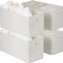 Narrow Fabric Storage Bins, 4 Pack Foldable Storage Baskets for Shelves, Decorative Linen Closet Organizers and Storage, Storage Box Container for Organizing Clothes Toy Pantry Wardrobe Closet