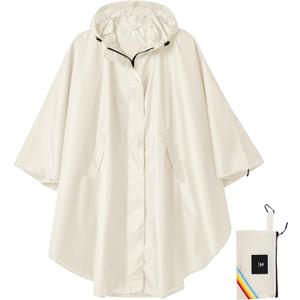 SaphiRose Unisex Rain Poncho Hooded Waterproof Raincoat for Adults Women (Beige)