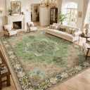 AMADA HOMEFURNISHING 9x12 Area Rug for Living Room, Vintage Washable Area Rug Low-Pile & Non-Slip Carpet for Bedroom Dining Room Nursery Home Office, Green