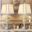 28.5" Lamps for Living Room - Table Lamps Set of 2 with Night Light, Bedside Lamp with White Linen Cut Corner Shade - for Bedroom Room and Nightstand with USB A+C Ports- for Office Hotel(Bulb Included)