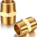 2 Pieces Brass Pipe Fitting 3/4 x 3/4 Inch NPT Brass Hex Nipple Male Pipe Adapter, Straight Connector Fitting