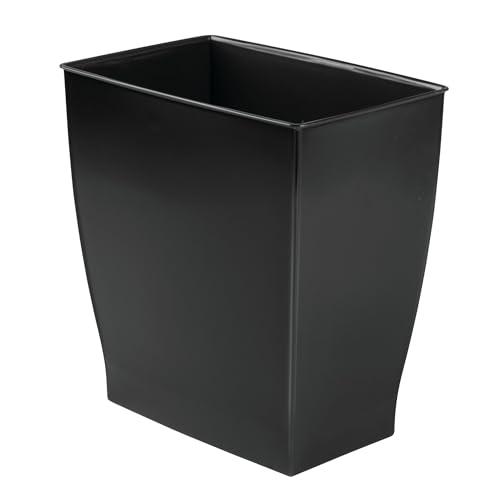 iDesign Small Plastic Bathroom Trash Can, Slim Rectangle Garbage Bin for Bedroom, Office, Dorm, Black
