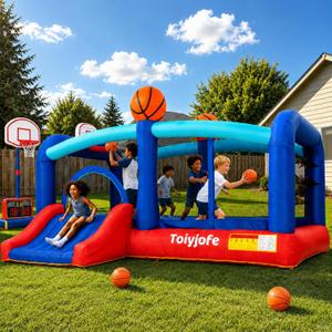 Bounce House for Big Kids Ages 8-12, 16FT Extra Large Basketball Castle
Inflatable Bouncy House with Slide, Dual Hoops & Jump Area for Backyard Sports, Teen Birthday Parties, 680W GFCI Blower