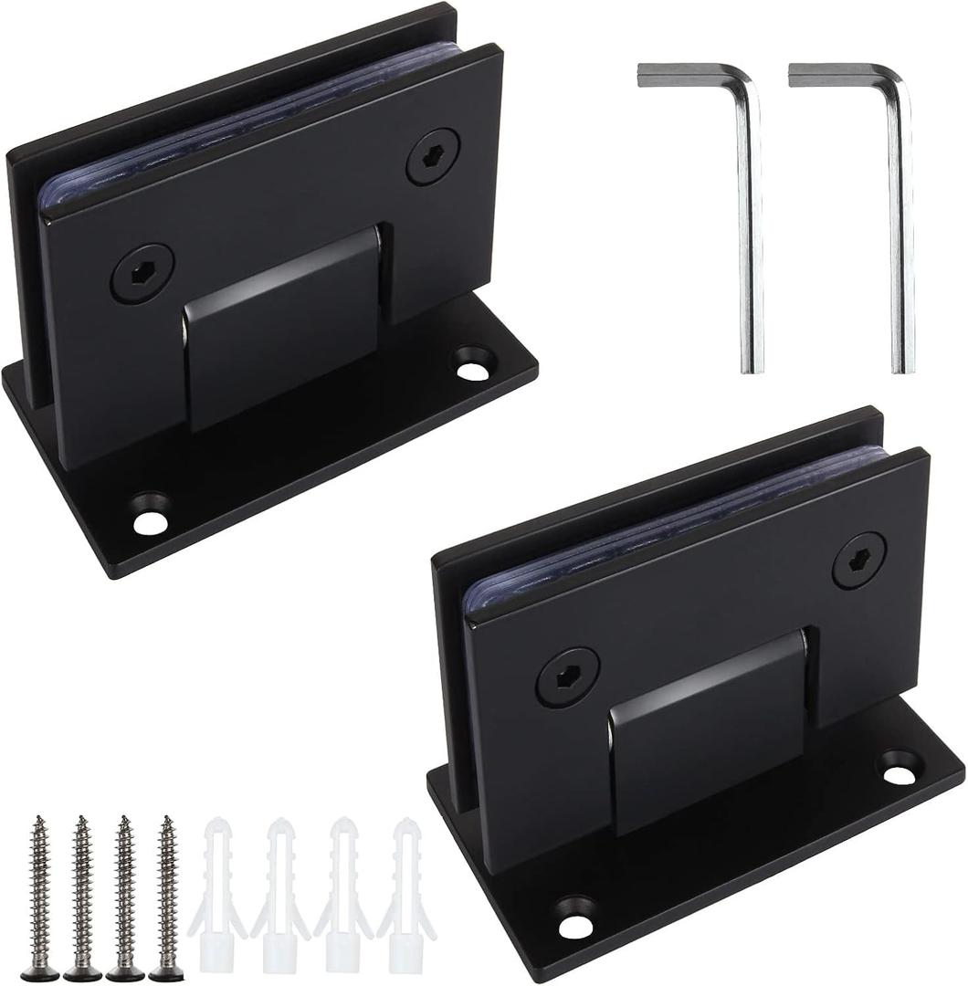 2 Pack 90 Degree Glass Shower Door Hinges, Black Shower Hinges Replacement Parts Hardware, Stainless Steel Bathroom Gate Clamp for 3/8 to 1/2Glass