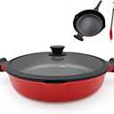 AIKENBBKK Frying Pan Skillet Nonstick with Lid, 14 Inch Large Deep Saute Pan, Big Induction Pan Non Stick, 2-1 Cooking Cookware with Helper Handle, Family Size, Suitable for All Stoves, PFOA-Free, Red