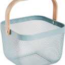Metal Mesh Steel Harvest Basket, Square Wire Garden Basket with Handle Multi-Functional Storage Organizer for Gathering Vegetables, Fruits, Kitchen, Garden, Picnic (Aqua-Square)