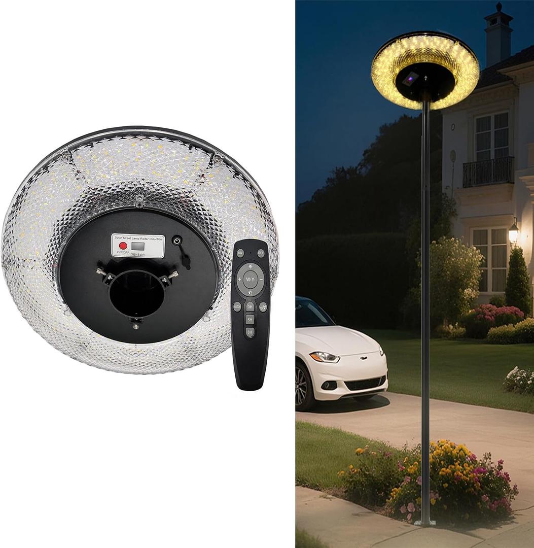 Solar Street Light Outdoor with Three-Color Light Strip and Motion Sensor, Lamp Head
