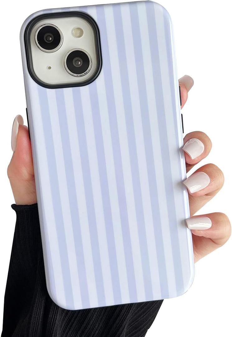 Compatible with iPhone 13/14 Case, Cute Fashion Aesthetic Striped Pattern Cover for Women, Shockproof Soft TPU and Hard PC Protective Phone Case for iPhone 13/14 6.1"- White