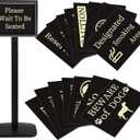 Please Wait To Be Seated Sign, 8.5 x 11 Inch Heavy Duty Sign Holder Stand with 16 Inserts, Floor Standing Poster Stand with Weighted Base for Indoor/Outdoor Signage&Advertising, Black