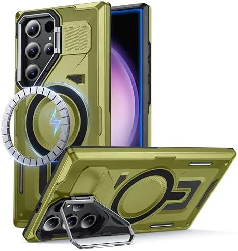 FNDMIL for Samsung Galaxy S22 Ultra/S23 Ultra Case with MagSafe [Built-in Camera Stand][Military-Grade Shockproof][Dual Layer Protection] Heavy Duty for S22 Ultra/S23 Ultra Phone Case,Olive Green