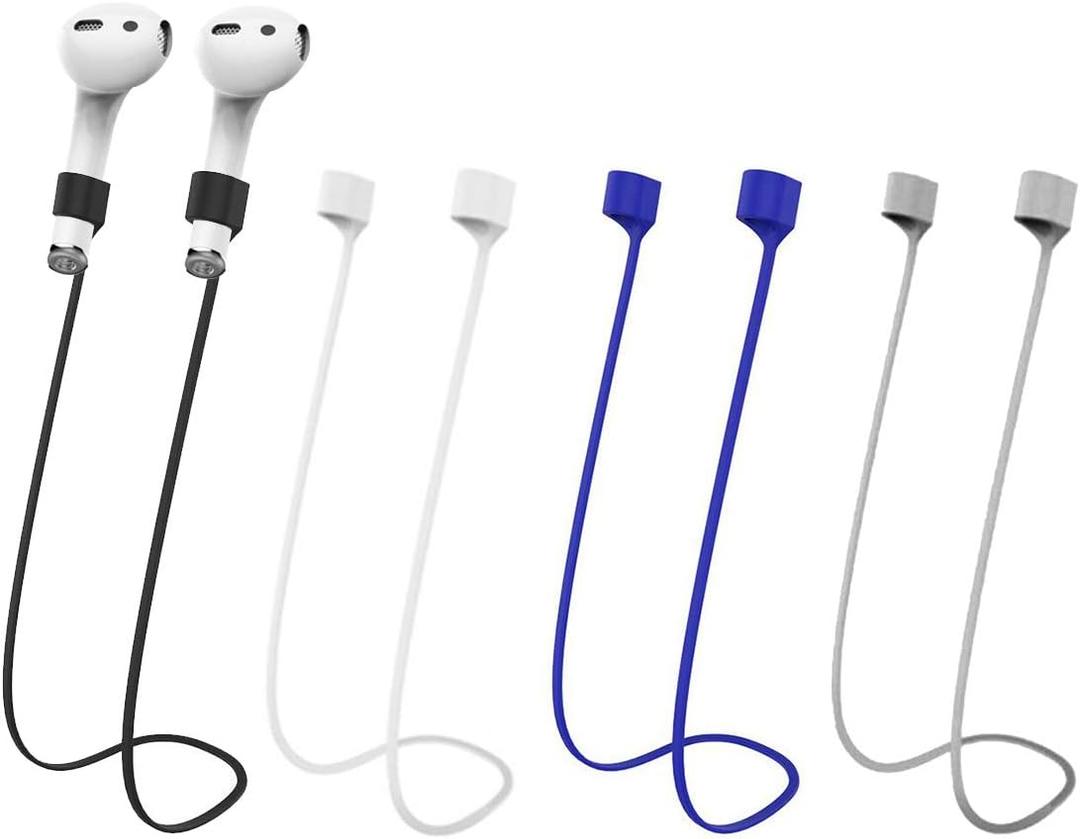 Magnetic Anti-Lost Straps for AirPods,Colorful Soft Silicone Sports Lanyard, Neck Rope Cord (Black/White/Gray/Blue)