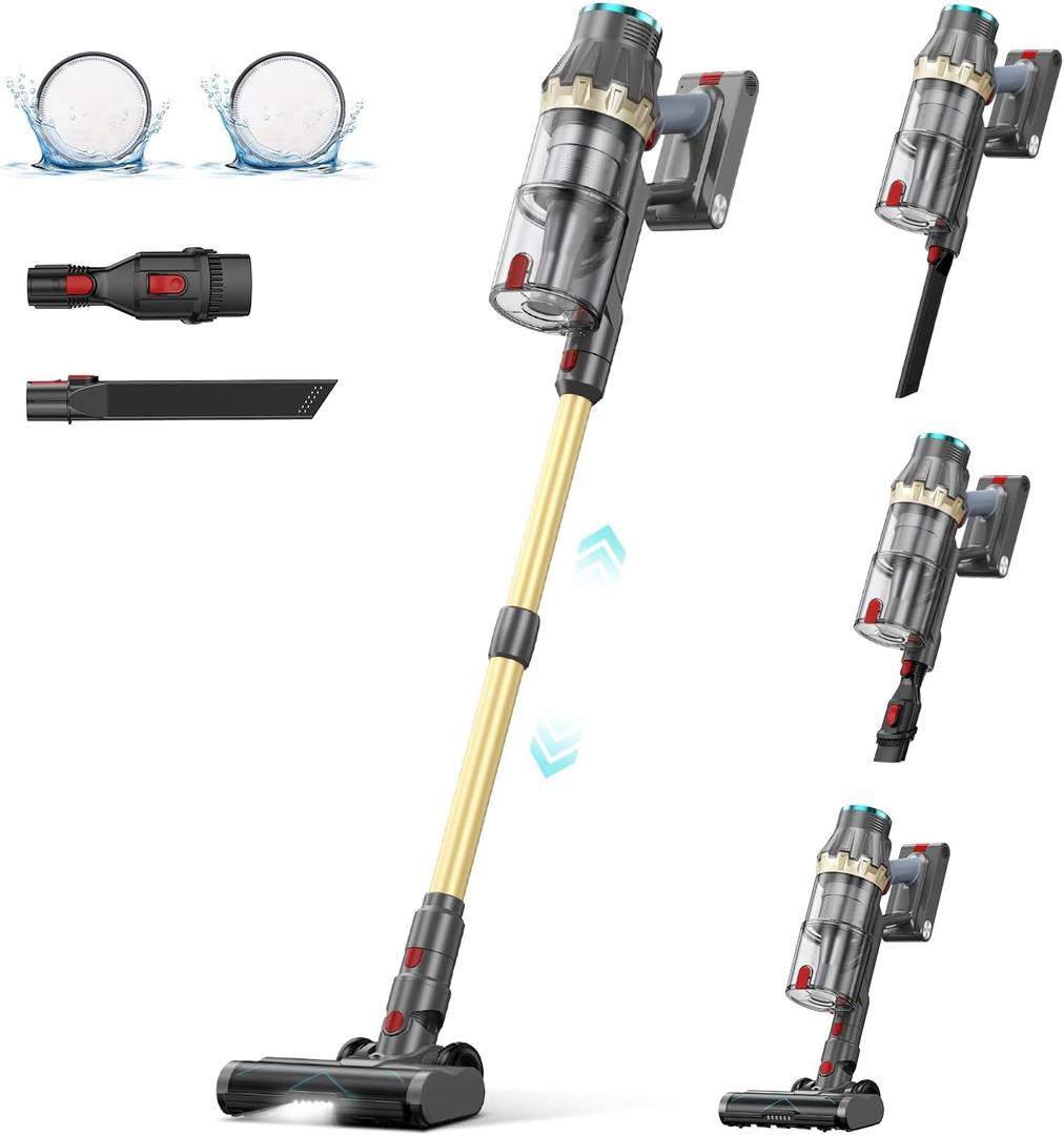 Cordless Vacuum Cleaner, 550W/45Kpa Self-Standing Vacuum Cleaners for Home, up to 60 mins Run Time, Powerful Suction with Touch Screen, Stick Vauum Cleaner for Pet Hair, Carpet, Hardwood Floor