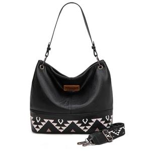 Wrangler Hobo Bags for Women Aztec Womens Black Handbag Vegan Leather Shoulder Purses and with Crossbody Strap WG297-918BK