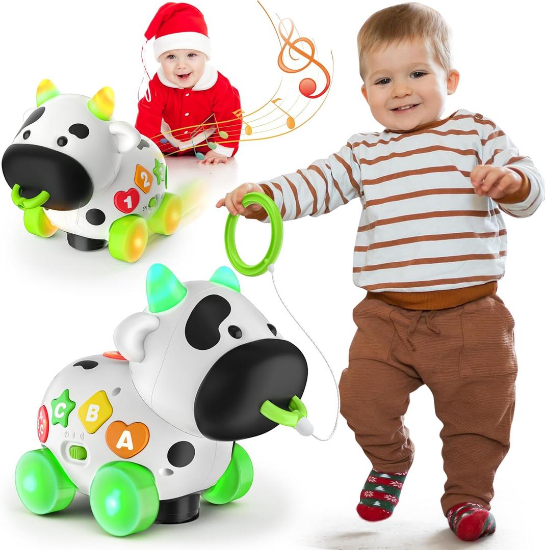 Musical Cow Toys for 1+ Year Old Boy Girl, Bilingual Baby Toy 6-12-18 Month, 1 Year Old Boy Toys, 1 Year Old Girl Gift, Learning Toddler Toy Age 1-2, First Christmas 1st Birthday Gift (Green)