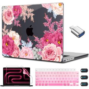 CISSOOK Gorgeous Floral Case for MacBook Pro 14 Inch 2025 2024 2023 2021 Release M5 M4 M3 M2 M1, Plastic Hard Shell Case for MacBook Pro 14.2", Gorgeous Flowers