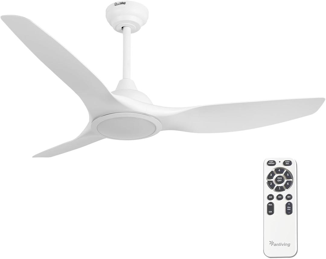 52 Inch Quiet DC Motor White Ceiling Fan with Light Remote Control, Indoor 3 Blade Modern Ceiling Fan for Bedroom Living Room