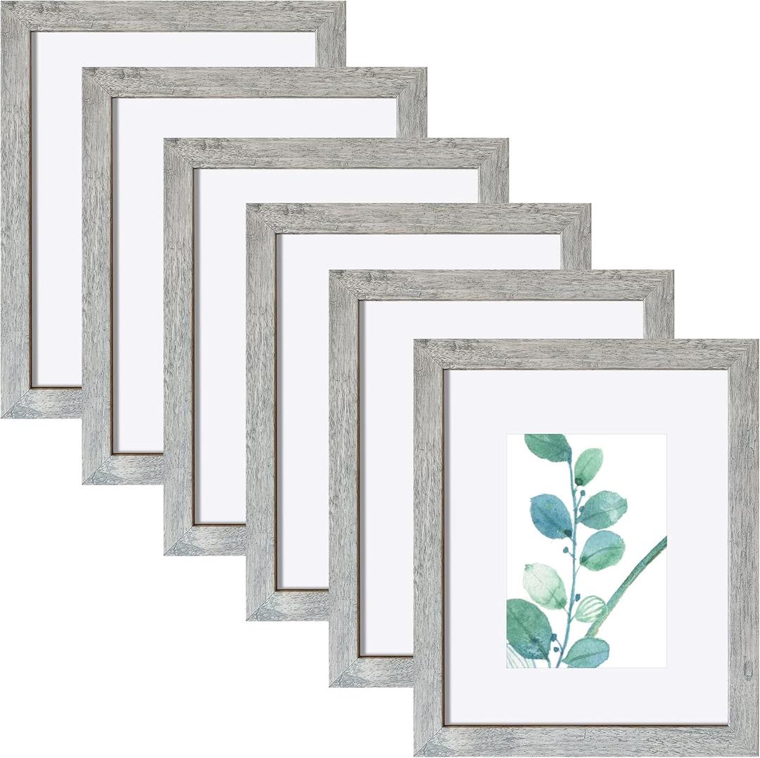 SESEAT 8x10 Picture Frame Light Grey Set of 6, Display Pictures 5x7 With mat or 8x10 Without Mat