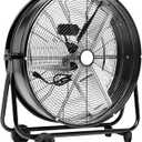 Amazon Basics 24" 215W High-Velocity, Heavy-Duty Industrial Fan, Drum Fan, with UL-Certified Safety Compliance, 2 Speeds, Up to 8820 CFM, 5.9-ft Power Cord, 2 Wheels, Metal Housing/Blades, Black