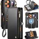 Defencase for iPhone 17 Pro Max Magnetic Wallet Case Compatible with Magsafe with RFID Blocking Zipper & Card Holder for Women Men PU Leather Strap Detachable Case for iPhone 17 Pro Max 6.9", Black