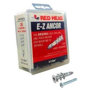 25 Qty Red Head EZ Ancor Zinc Metal Self Drilling Drywall Anchors with Screws | Up to 75 Lbs | EZ25