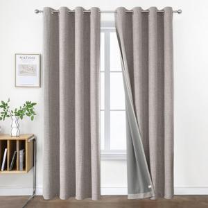Joydeco Blackout Curtains for Bedroom, Grommets 100% Black Out Curtains 96 Inch Length 2 Panels Set for Living Room, Textured Thermal Light Blocking Drapes Privacy Protection, 52W x 96L Inch (Greyish White)