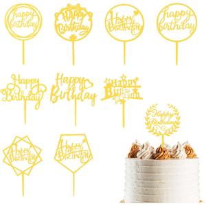 100 Pcs Gold Acrylic Happy Birthday Cake Toppers, Double Sided Party Decorations for Cakes Cupcakes, Adults Events Party Supplies