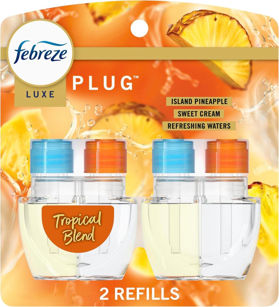 Febreze Plug In Air Freshener, Odor-Fighting Scented Oil Refill, Tropical Blend Scent, 2 Refill