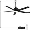 ocioc 52" Outdoor Ceiling Fans with Light,Plug in Ceiling Fan with Quiet DC Motor Dimmable with Remote for Porch Patios Pavilion Indoor/Outdoor Use(Black)
