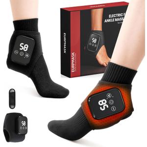 Foot Renew Massager for Neuropathy, 3-in-1 Cordless & Portable Foot and Ankle Massager for Heel, Arch & Ankle Relief, 3-Level Vibration & Heat, Ideal Gift, Includes Extension Strap (Black)