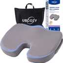 Extra Large Memory Foam Seat Cushions for Office Chairs, Car, Airplane, Wheelchair– Relieves Lumbar, Orthopedic, Sciatic, Coccyx and Back Pain – Comfortable Non-Slip – Bonus Carry Bag Included (Gray)