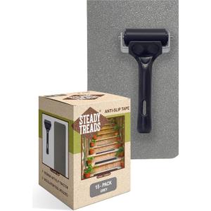 Set of PVC-Free, Non-Slip Adhesive Stair Treads and Handy Installation Roller (15qty - 4" X 24" + Roller, Grey) (Gray)