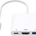 USB C to HDMI Multiport Adapter, USB C Digital AV Adapter for iPhone 15, Multiport AV Converter with 4K HDMI Output USB 3.0 Port & USB-C Fasting Charging Port Compatible for MacBook Pro, iPad Air (MR-White)