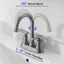 Bathroom Faucets for Sink 3 Hole, Hurran 4 inch Brushed Grey Bathroom Sink Faucet with Pop-up Drain and Supply Hoses, Stainless Steel Lead-Free Centerset Touch On Faucets for Vanity RV