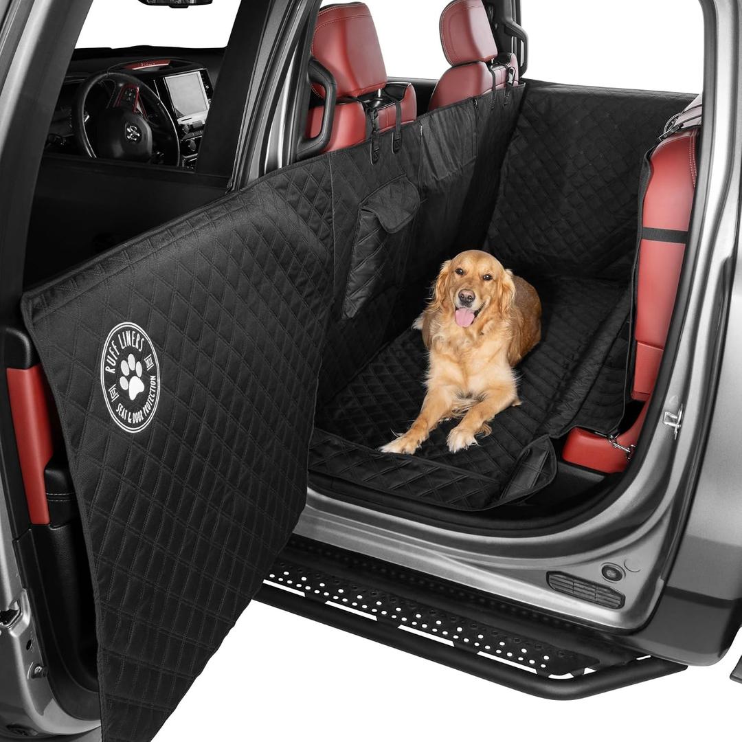 Ruff Liners XL Floor Cover with Door Protection, Black As Seen on Shark Tank Fits Full Size Crew Cab Trucks with Fold Up Seats, Waterproof & Machine Washable Sturdy XL Dog Hammock for Truck